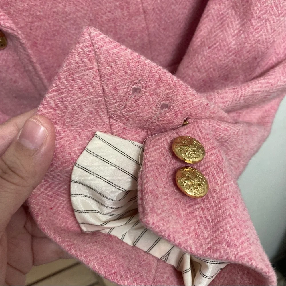 J. Crew Women’s Schoolboy Wool Pink Herringbone Blazer Size 2 With Gold Buttons - Picture 11 of 15